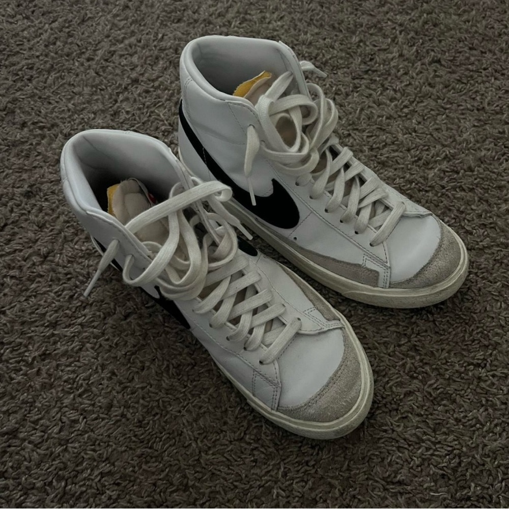 White and Black High-Top Sneakers